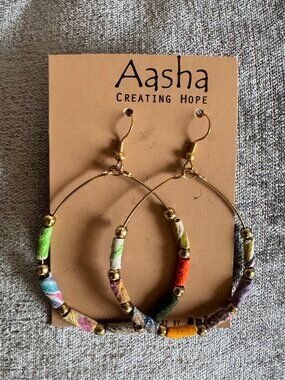 NWT Aasha Handmade Earrings - Hoops on earring hook with long beads